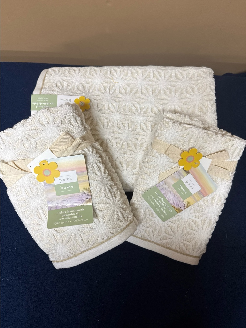 Peri Home 5 Pc Set Saromi Linen Color:1 Bath 2 Hand 2 Tip Towels 100% Cotton NWT
